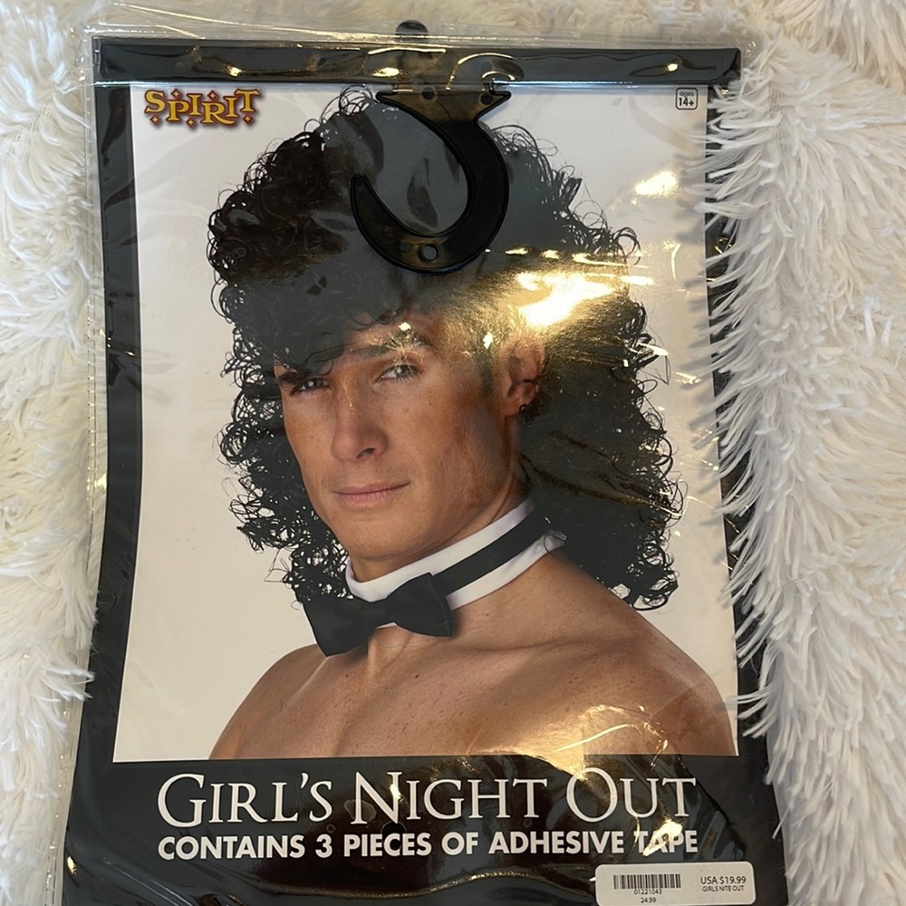 Wig & bow tie collar male stripper chippendale costume girls night out - no tape